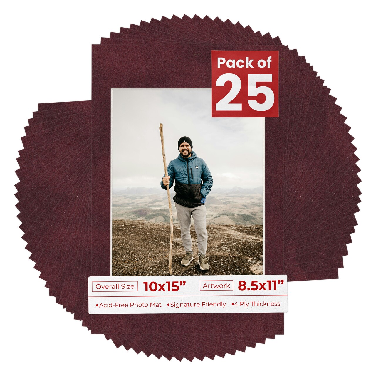 Dark Red Suede Mat Board for 10x15 Frames - Fits 8.5x11 Photos